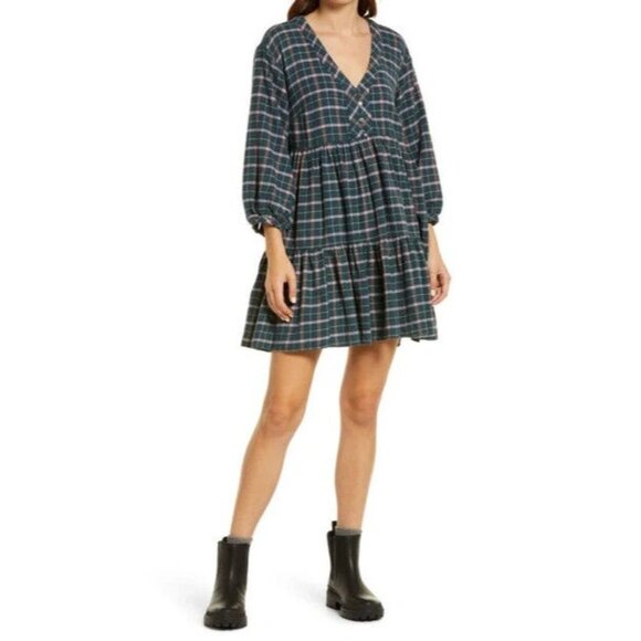 Madewell Dress Colette Flannel Plaid Mini V Neck Button Down - Picture 3 of 12